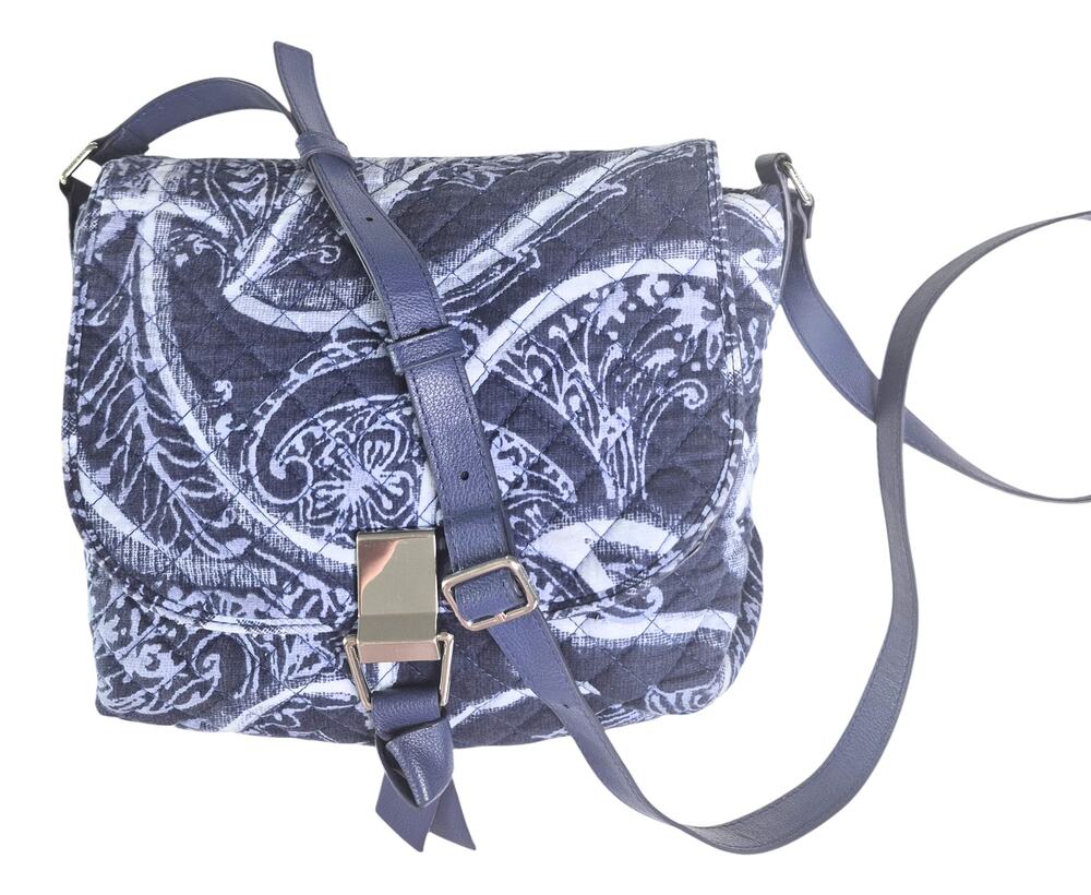 Vera Bradley Crossbody Quilted Carson Purse Bag Indigo Blue White Silver